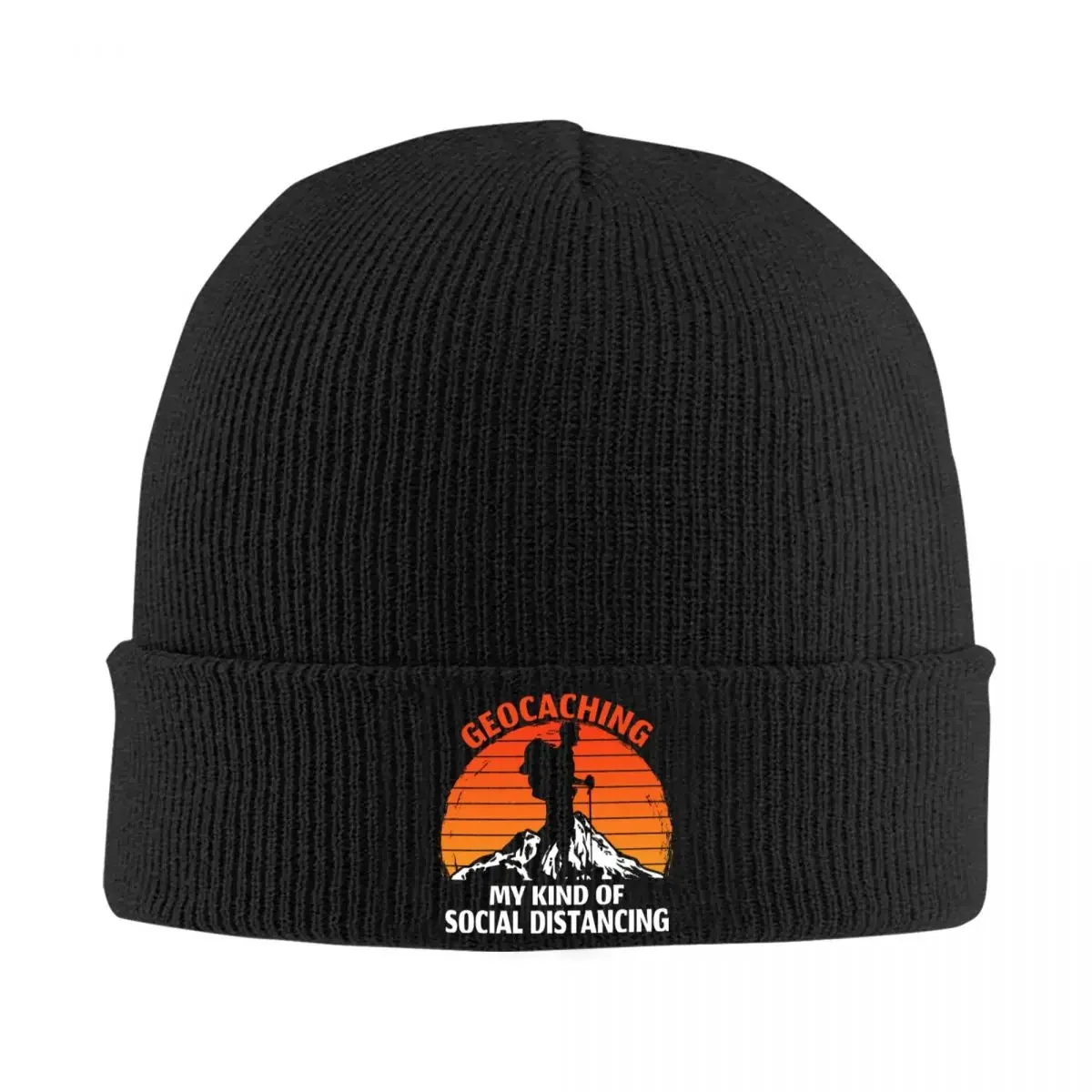 Vintage Retro Geocaching My Kind Of Social Distancing Knitted Hats Quality Warm Gifts Men Women Headwear Knitted Caps