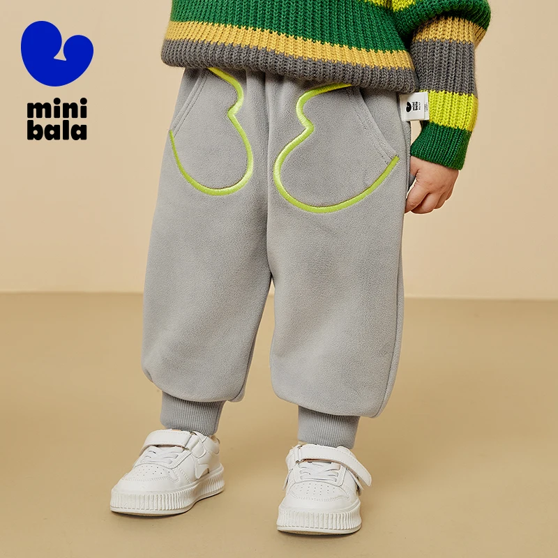 

Mini Bala Kids Pants Spring Autumn New Plush Fleece Lined Sports Trousers