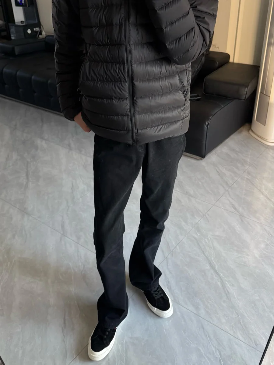 

Retro Bla Fce Lined Jeans Men's Four Season Korean Sle Slim Straight Leg Long Pants Waed Denim Casual Slim Fit Jeans