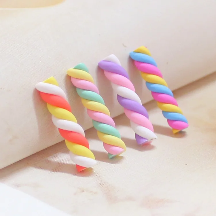 

100pcs 18colors 25*5mm Kawaii Spiral Marshmallow Candy Polymer Clay Cabochons Flatback For DIY Phone Decoration