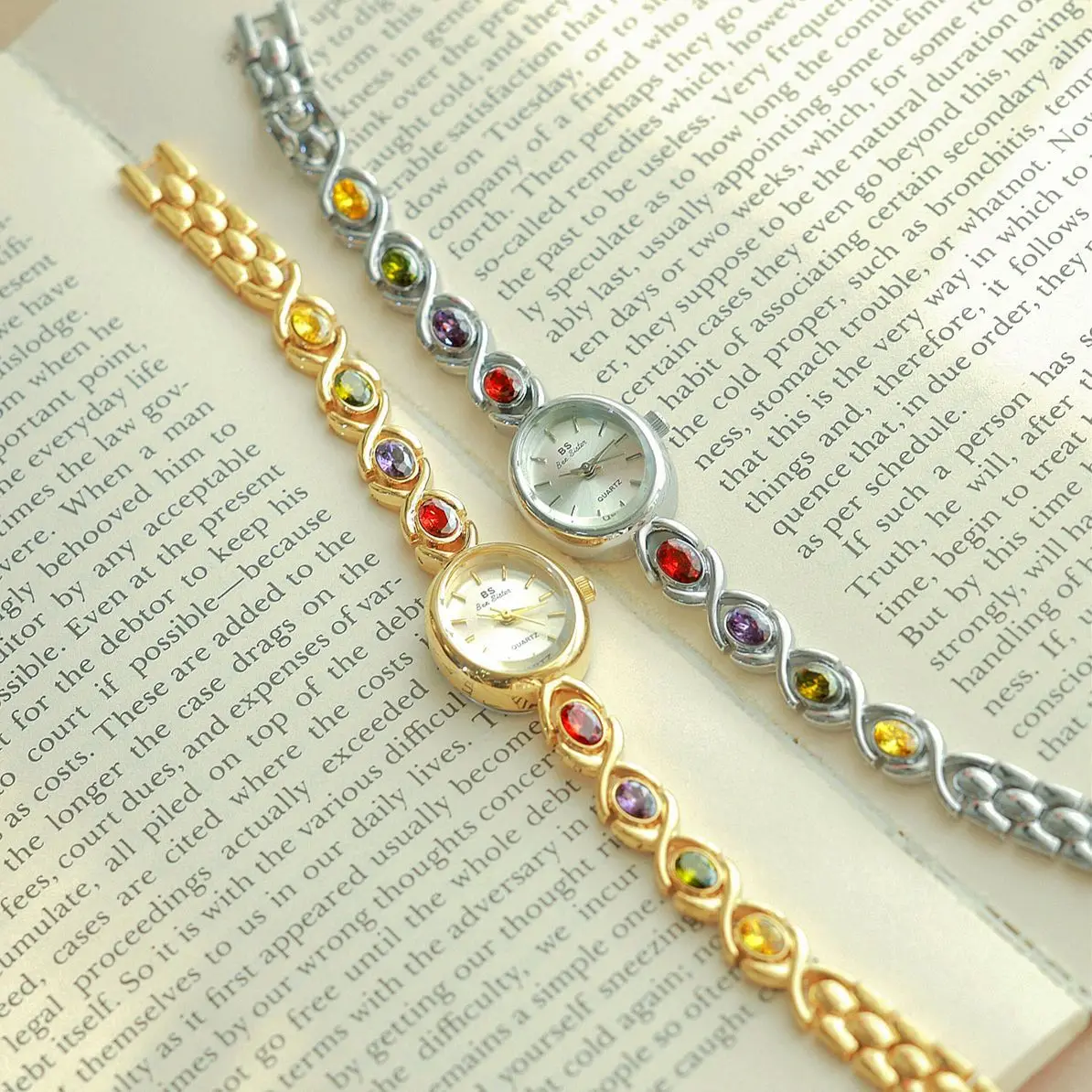 Ladies' Watches Elegant, Oval Shaped, Colorful, Rainbow Diamond Bezel, Waterproof Steel Strip, Quartz Watch for Ladies