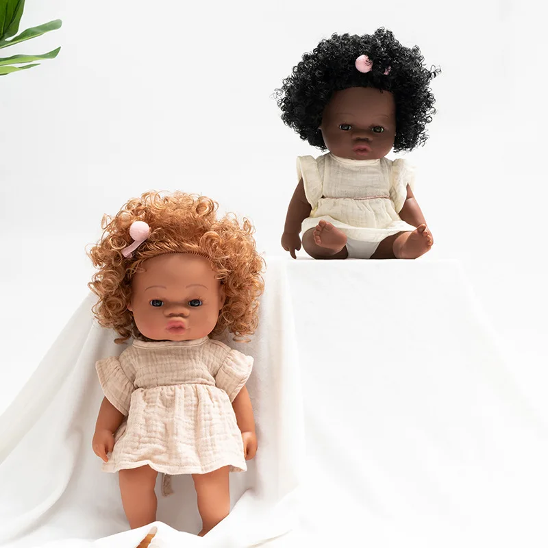 13inch/33cm Realistic Black Skin Baby Dolls Soft Full Body Silicone Vinyl Reborn Doll Washable African Reborn Doll Girl Toy Gift