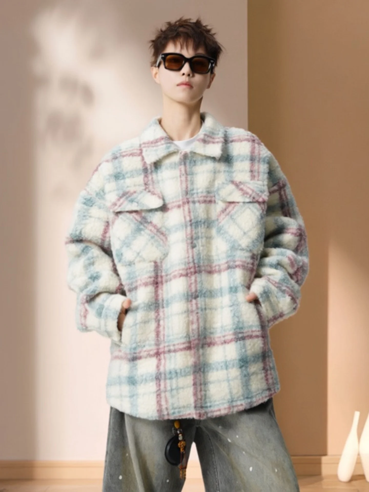 

Men's Thiened down Cotton Jaet Vintage American Sle Tweed Coat Winter Warm Flap Collar Faionable Youth lin