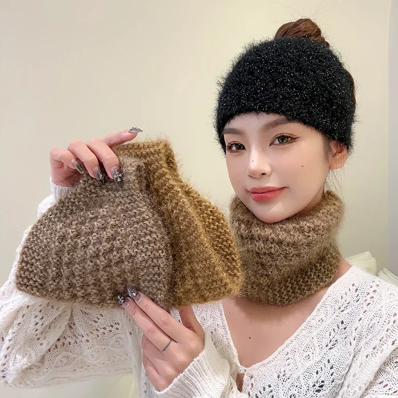 Wool Knitted Warm Headbands Women\'s Autumn Winter Wide Edge Headscarf Ladies Solid Soft Outdoor Windproof Hair Band Neckerchief