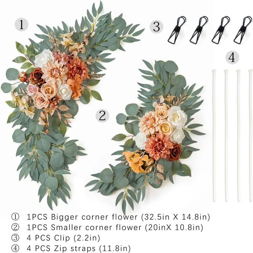 زهور قوس الزفاف من بوناتيا (عبوة من 2)، زهور برتقالية محروقة صناعية لتزيين علامات الترحيب في الزفاف وزهرة القوس