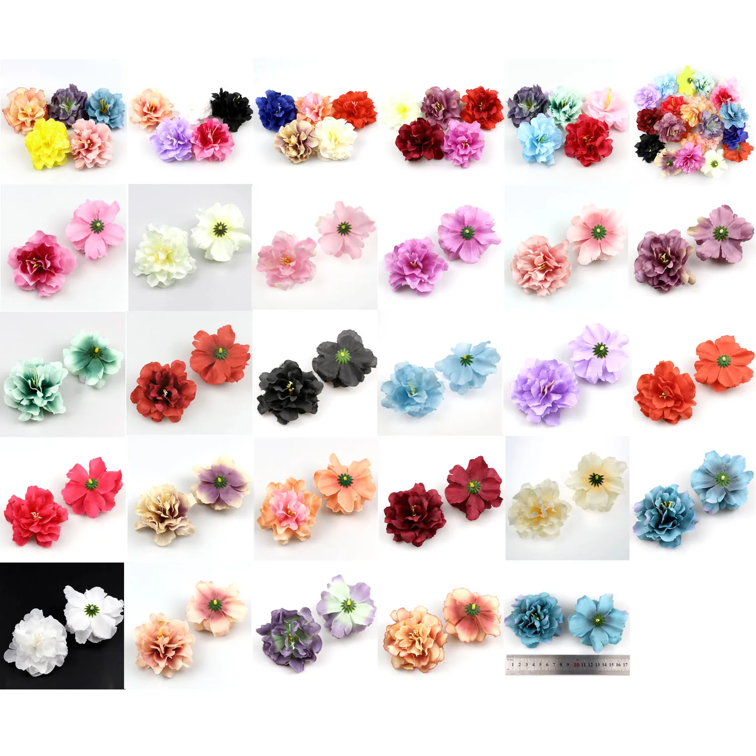 24Color Articificial Silk Flower Head Peony 8cm Simulation Fabric Decor Floral 10-100P Wedding Party Sewing Oranment Faux Flower