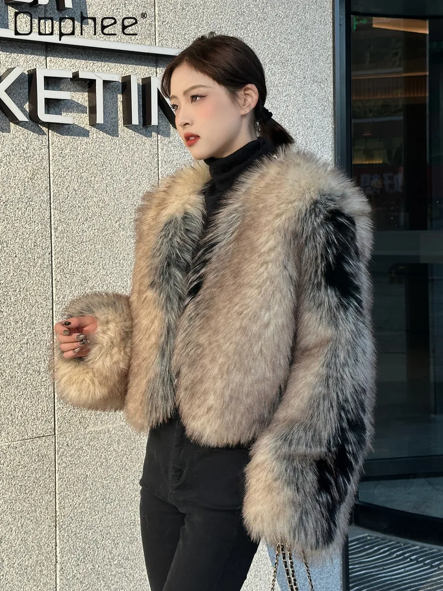 Fashion Trend Eco-Friendly Fox Fur Coat for Women Short Winter New High-End Street Thickened Warm Coat Female Socialite Faux Fur