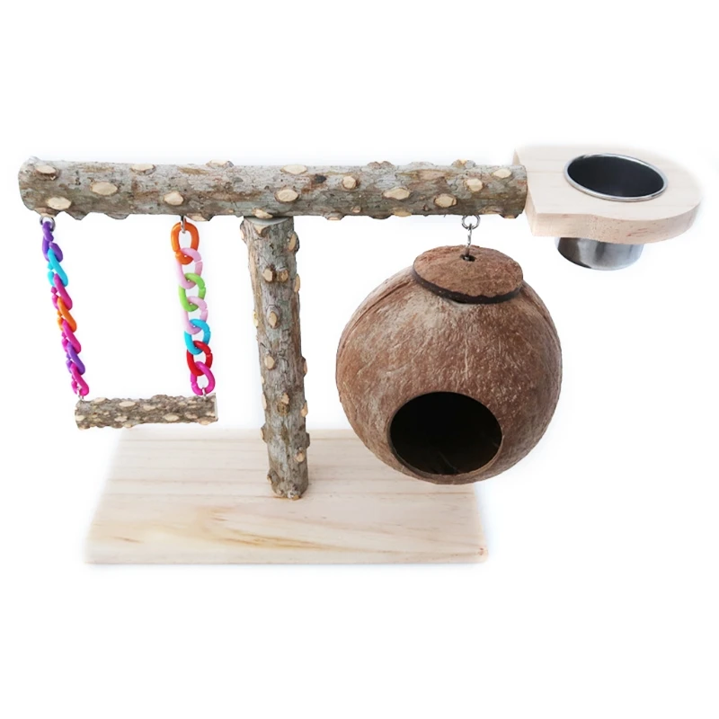 Parrot for Play Gym Stand with Apophysis for Small Birds Easy to Install Bird Perch Nest Swing & Cup