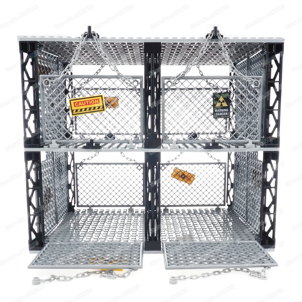 Double Layer Chainnet Prison Building Block Restricted Area Figures Captivity Doomsday Monster Zombie Model Child Gifts Boy Toys