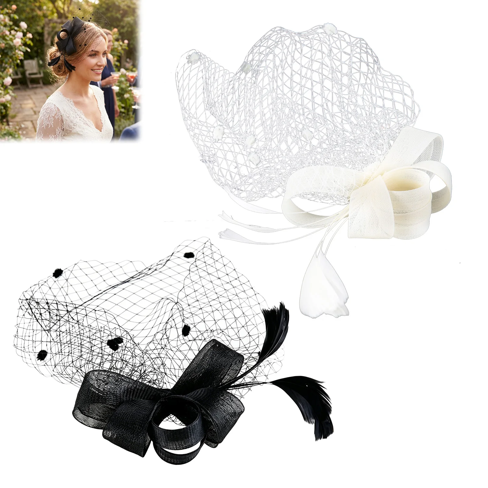 

Elegant Mesh Bowknot Hair Clip European And American Style Evening Headpiece For Wedding Party Photography Advanced Accessories