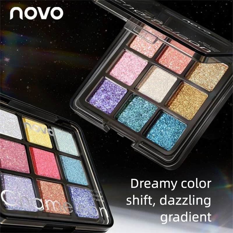 NOVO Dreamy Color-changing Flashing Gradient Nine-color Makeup Palette Highlighter Pearlescent Eyeshadow For Dance Students