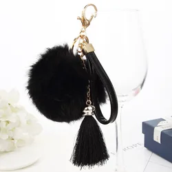 black tassel keychain pompom hair ball keychain pendant gift woman's bag pendant key ring small gift