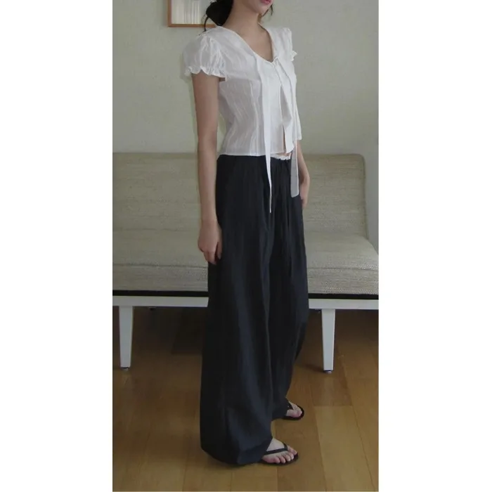 Casual Straight Leg Pants Korean Style Slimming Knife  Drapey Long Trousers Versatile Natural Waist Neutral Other Material