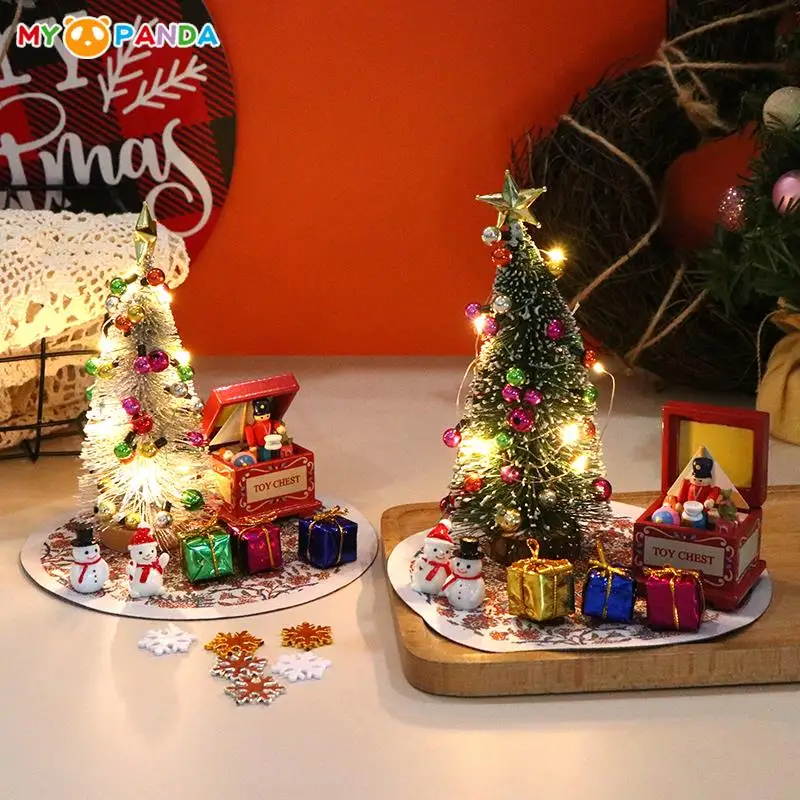 

1Set 1:12 Dollhouse Miniature Christmas Decor LED Xmas Tree Snowman Doll Toy Box Gift Box Carpet Model DIY Xmas Scene Decor Toy