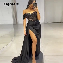 Eightale Vintage Prom Dresses Satin Black Off the Shoulder Beaded Evening Gown Wedding Arabic Customized Party robe de soirée