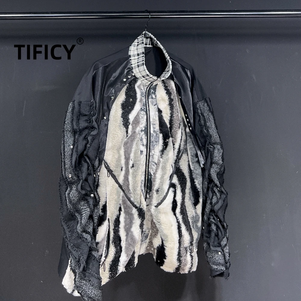 High Street Stand Collar Flying Suit Jacket Men's Spring and Autumn Granular Velvet Loose Irregular Workwear Baseball Jacket