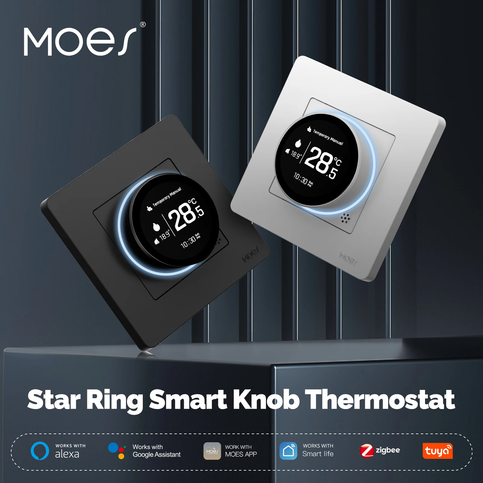 MOES Tuya ZigBee Smart Knob Thermostat Star Ring Series Temperature Controller Water Boiler Electric Heating With Alexa Google