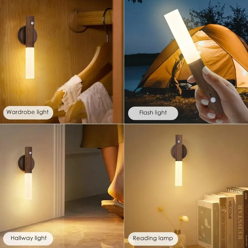 Smart Motion Sensor Lights Magnetic Wall Light LED Bedside Ambient Light with USB Charging for Bedrooms Stairs Hallways Cabinets