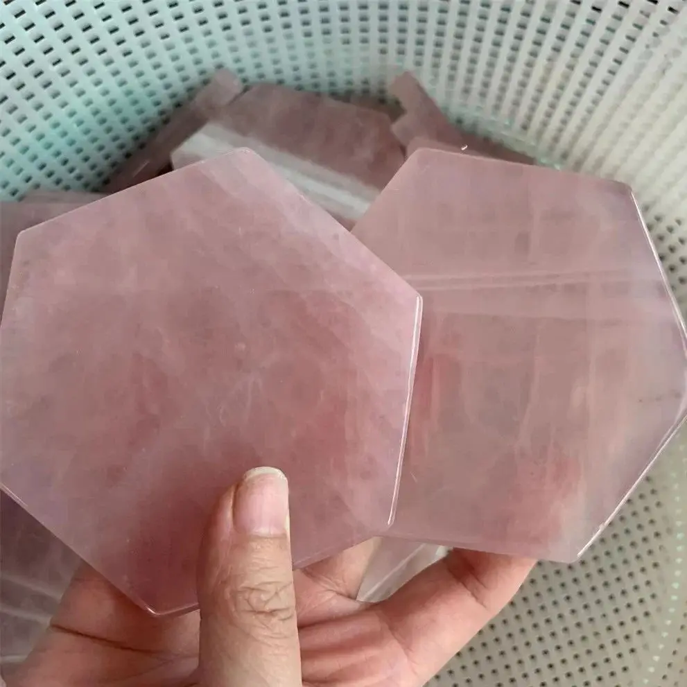 Natural Rose quartz crystal Coaster  gemstone 2