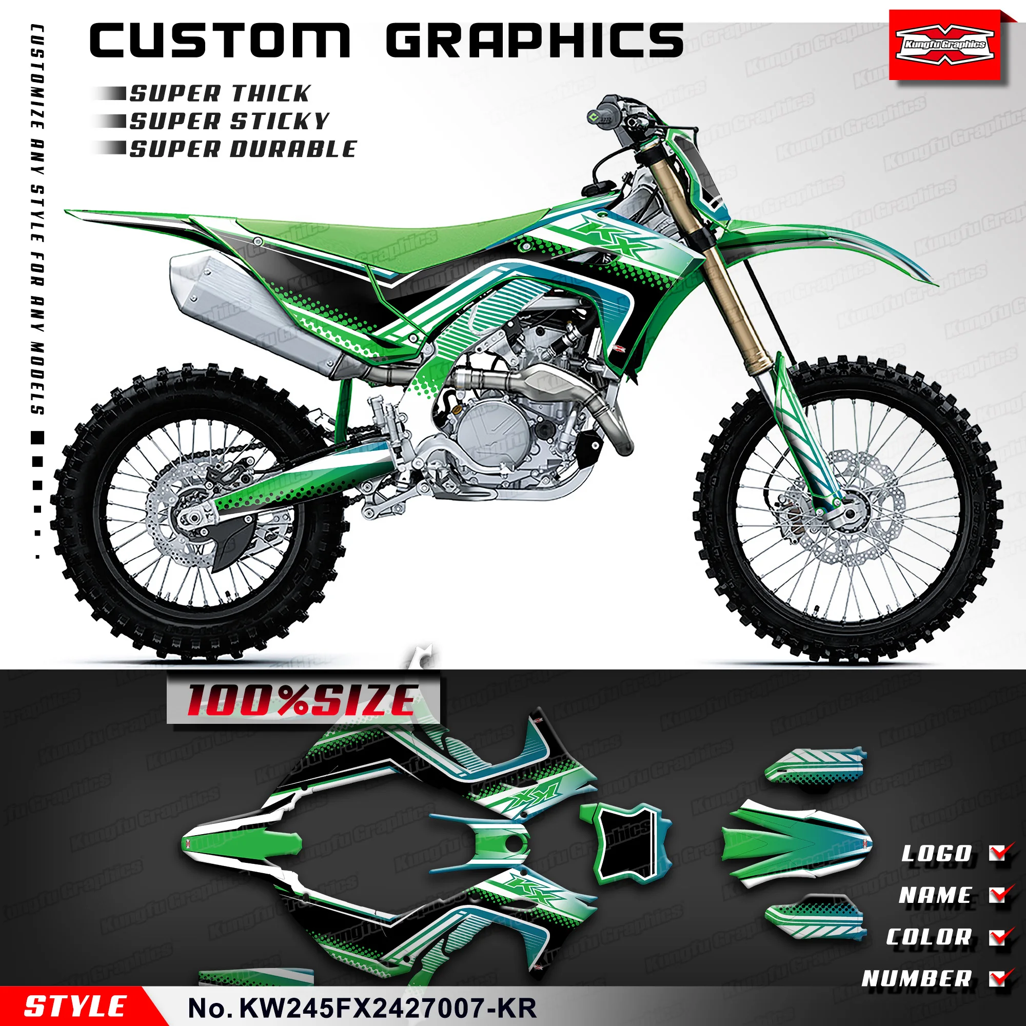 KUNGFU GRAPHICS Adhesive Sticker Vinyl Decal for Kawasaki KX450 KX450X KX450F 2024, KW245FX2427007-KR