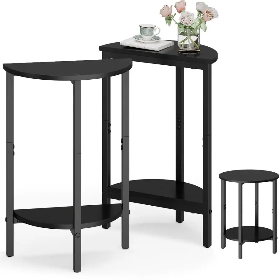 

Side Table, Small End Table, Set of 2 Half Round Side Table for Living Room, 2 Tier Couch Side Tables, Small Round Coffee Table,