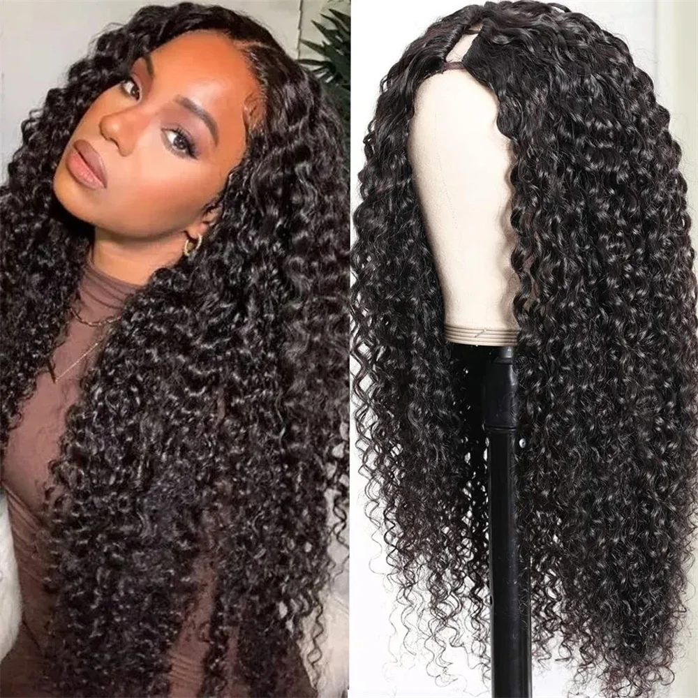 Peruca Kinky Curly V Part para Mulheres, Cabelo Humano, Sem Deixar De Fora, Sem Cola, Onda Profunda Brasileira, Densidade de 180%