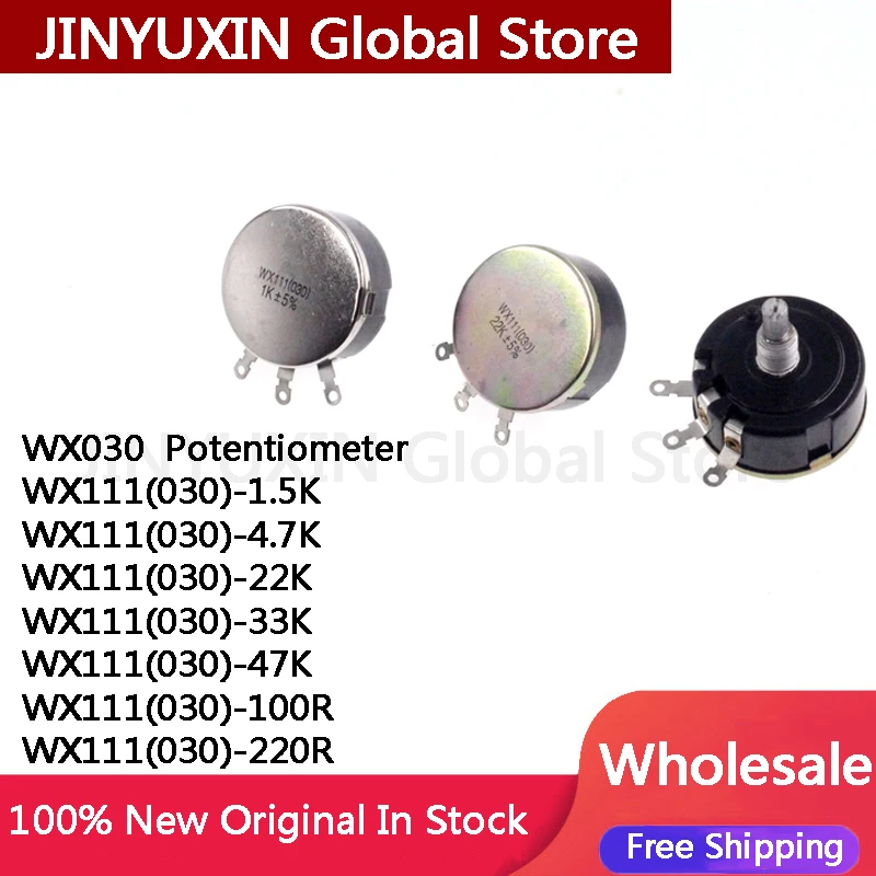 2Pcs WX030 Spark Single coil Winding Potentiometer WX111 1.5K 4.7K 22K  33K 47K  100R WX111 220R WX111 030