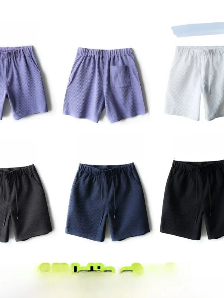 Comfortable Breathable Elastic 3D Slim Fit Summer Men's Loose Waist Straight Leg Short Pants Cool Sensation Waffle Pattern