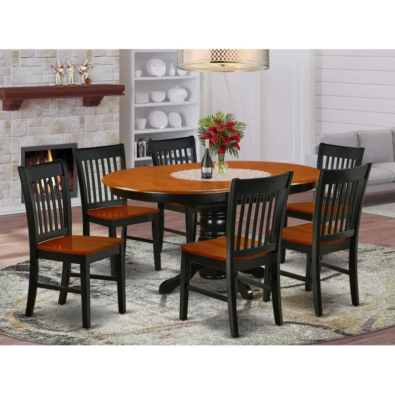 KENO7-BCH-W Dining Room Furniture Set, Gabinete de uma mesa de cozinha oval, Butterfly Leaf e 6 cadeiras de jantar, 42x60 in, 7 PCs