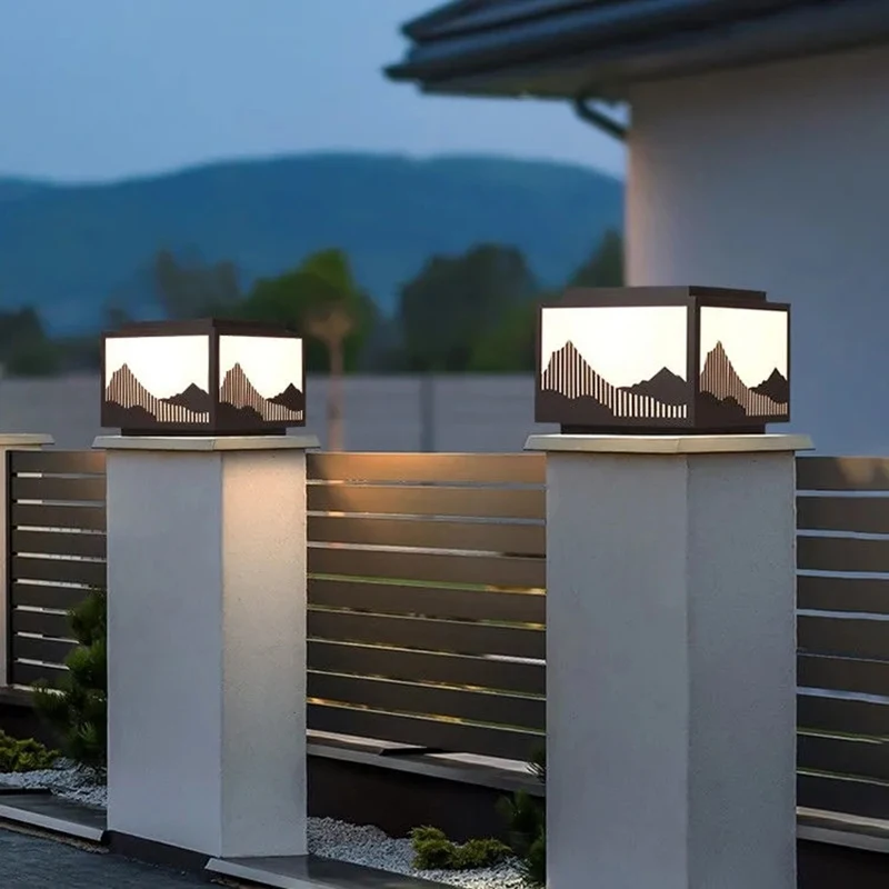 Modern Solar Post Cap Light, IP68 Outdoor Square Solar Column Lights Dimmable Landscape Pillar Lighting for Patio Posts Garden