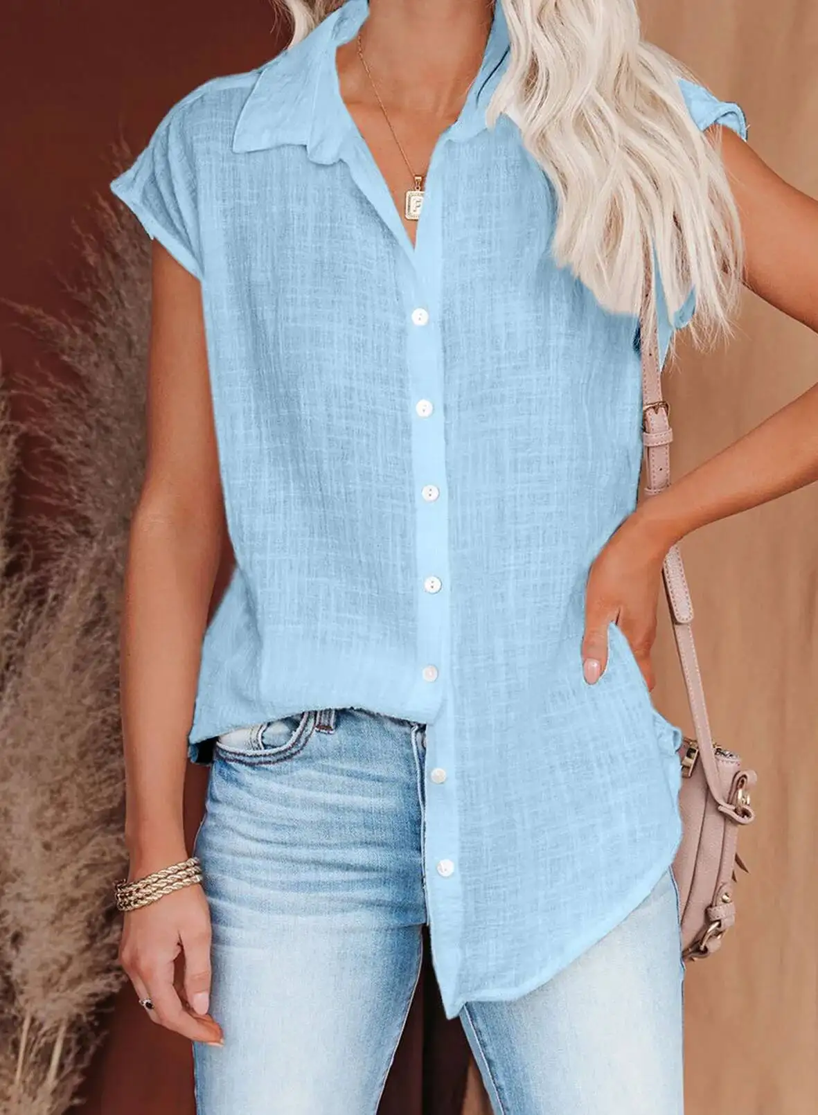 Verão feminino algodão linho camisa de manga curta botões solto tamanho grande cor sólida fina topo básico moda blusa