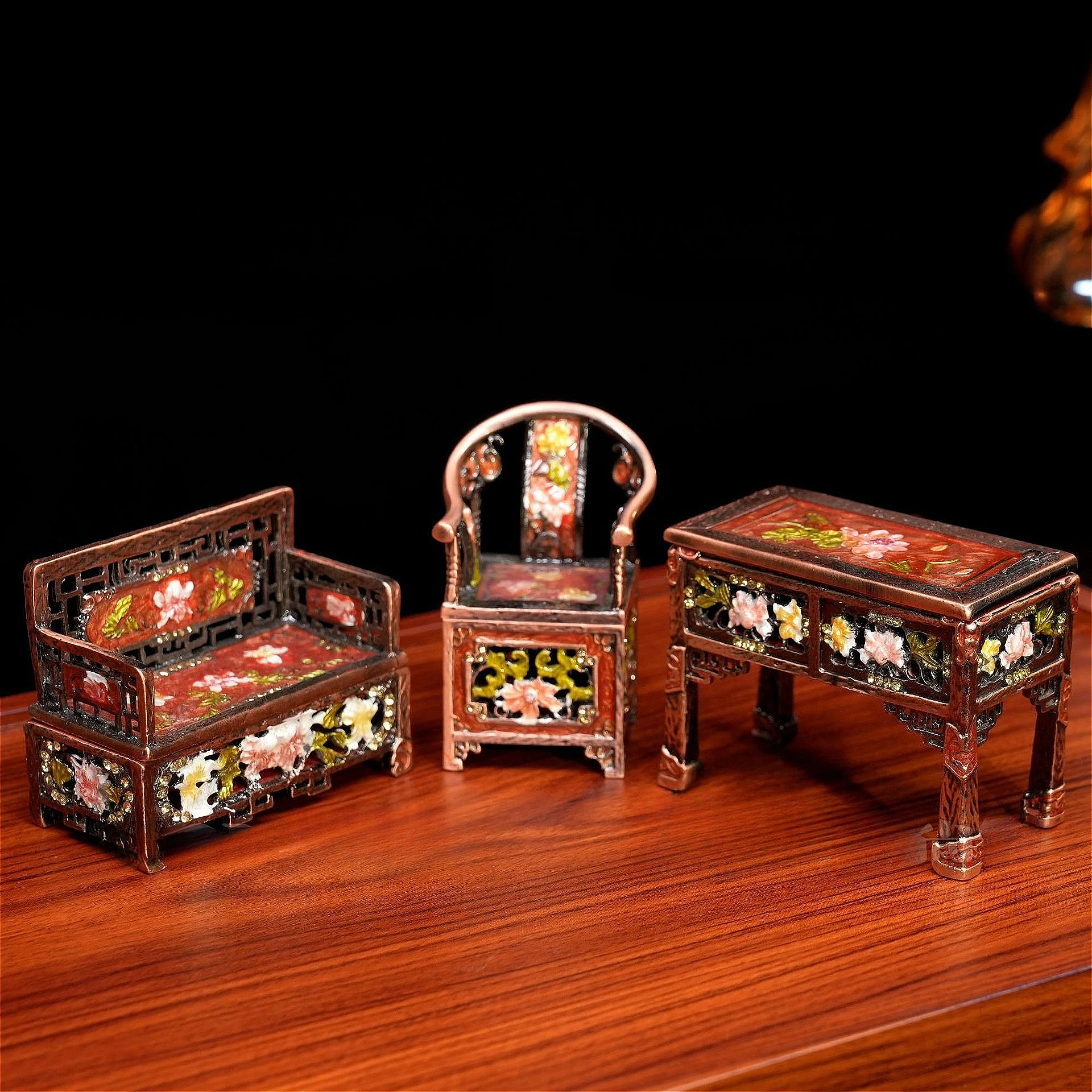 

Metal Cloisonne Vintage Home Decor, Enamel Craft Ornament for Micro Landscape, Creative Retro Furnishing Art Piece