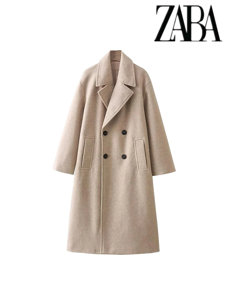 TRAF Women\'s Street Fashion Classic Double Breasted Coat Pure Colour Commuter Casual Coat Lapel Long Sleeve Loose Women\'s Coat