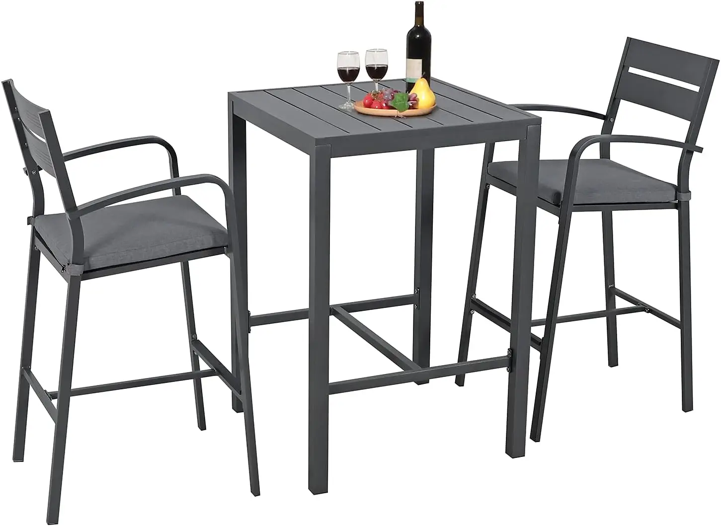 Soleil Jardin Aluminum Outdoor Bar Set, 3-Piece Outdoor Bar Height Table And Chairs Set, Counter Height Bar Stools With