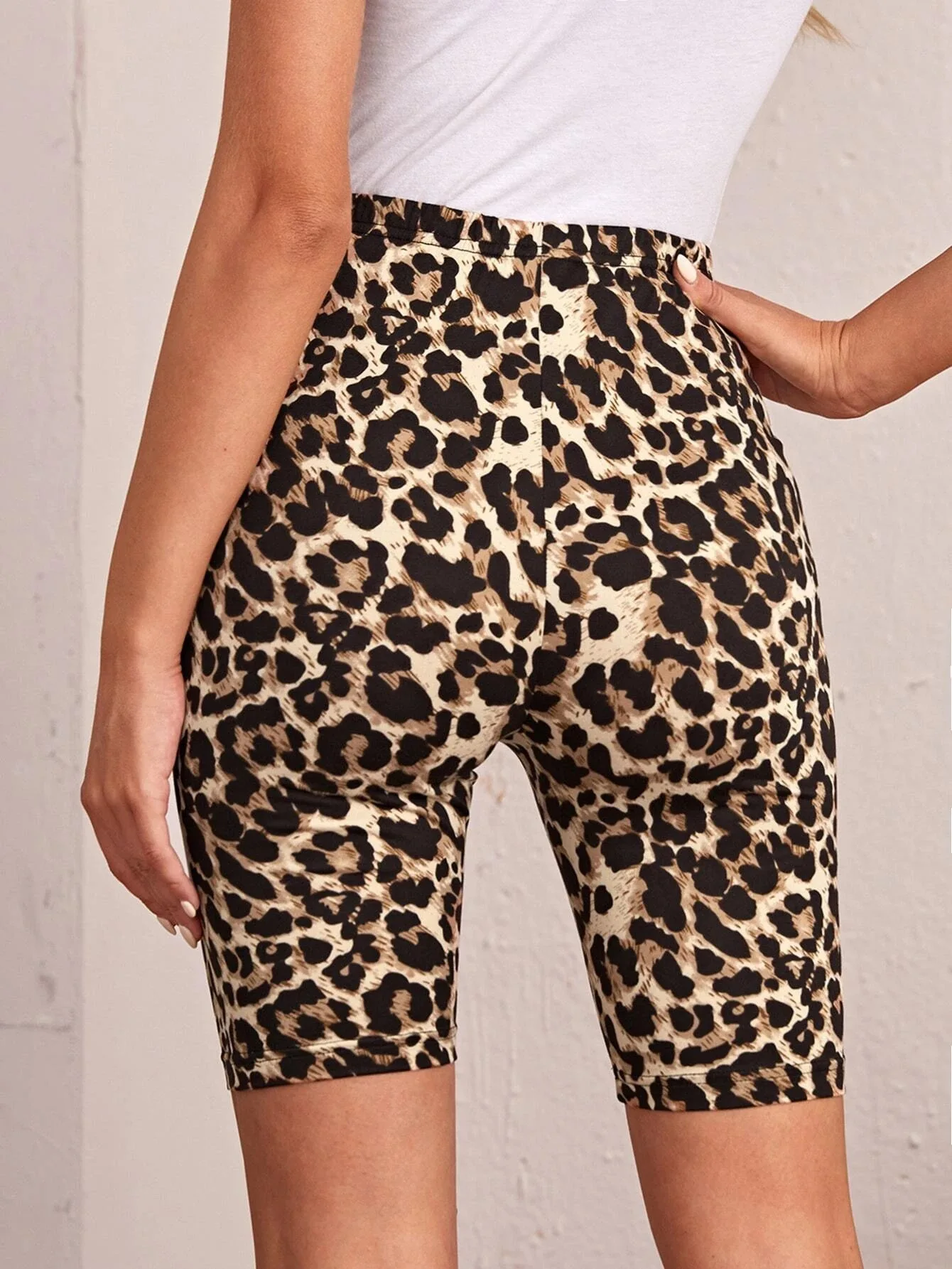 Leopard Print High Waist Biker Shorts, Women's Soft Stretchy Casual Workout Shorts