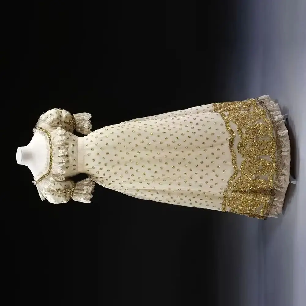 

1820s Victorian Evening Dress Historical Tudor Regency Royal Court Lace Embroidery High Waistline Princess Ball Gown