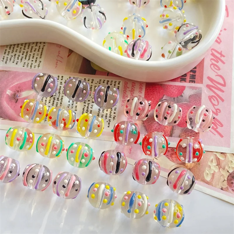 15MM Hand Drawn Drip Oil Painting Round Glass Beads Loose Beads Handmade For Jewelry Making  DIY Bracelet Necklace Accessories