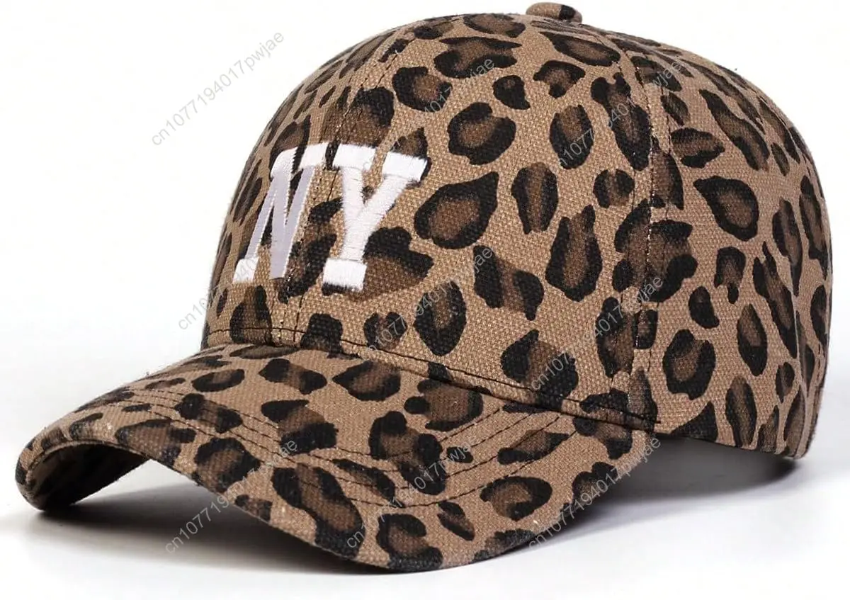 Baseballpet met luipaardprint en New York-borduurwerk Verstelbaar N.Y. Katoenen hoed voor heren en dames, casual en sportieve look (luipaard