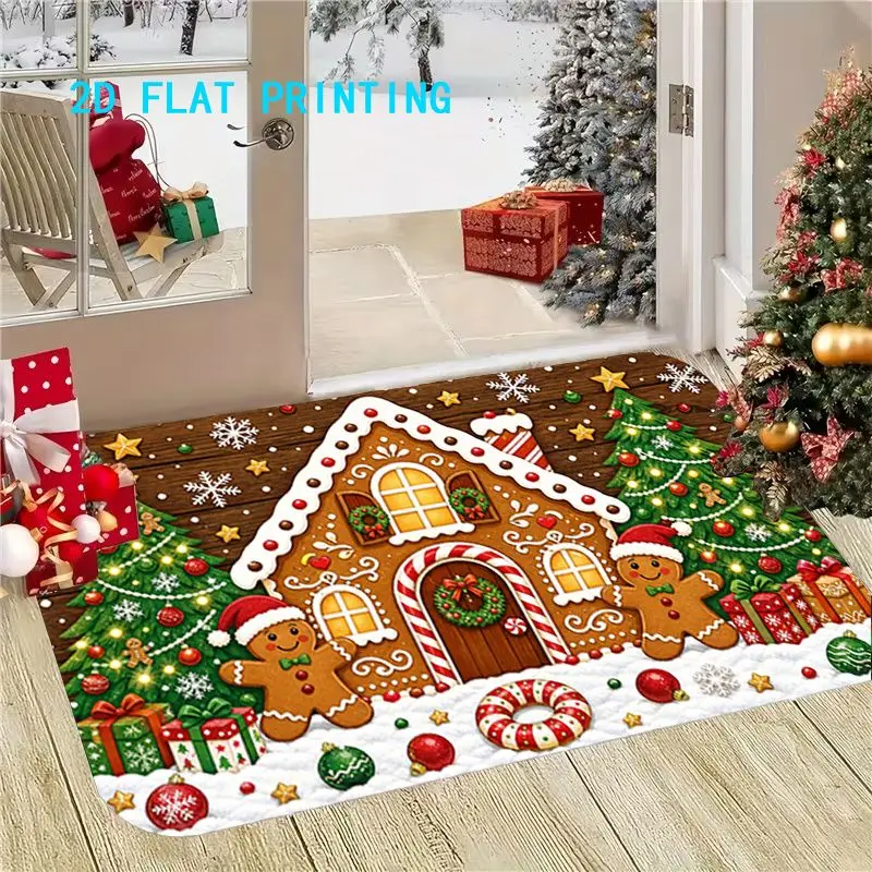 VIKAMA Christmas Gingerbread House Decorative Doormat, Soft Non-Slip Entryway Rug, Festive Party Decorative Mat, Home Decor