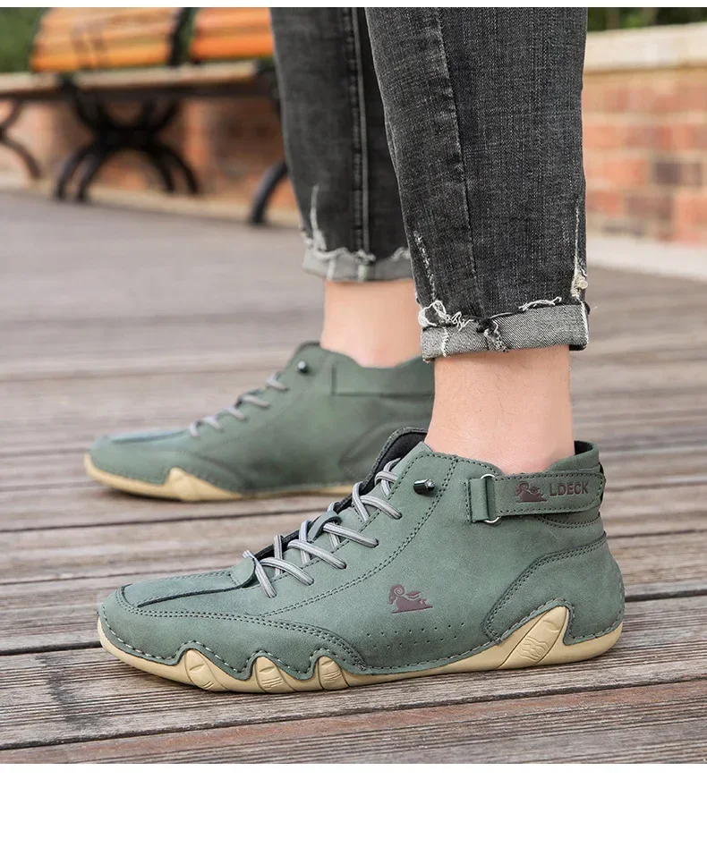 Retro-Herrenstiefel, einfach, vielseitig, wasserdicht, verschleißfest, Wanderschuhe mit weichen Sohlen, atmungsaktiv, bequem, flache Reisestiefel – Detail 18