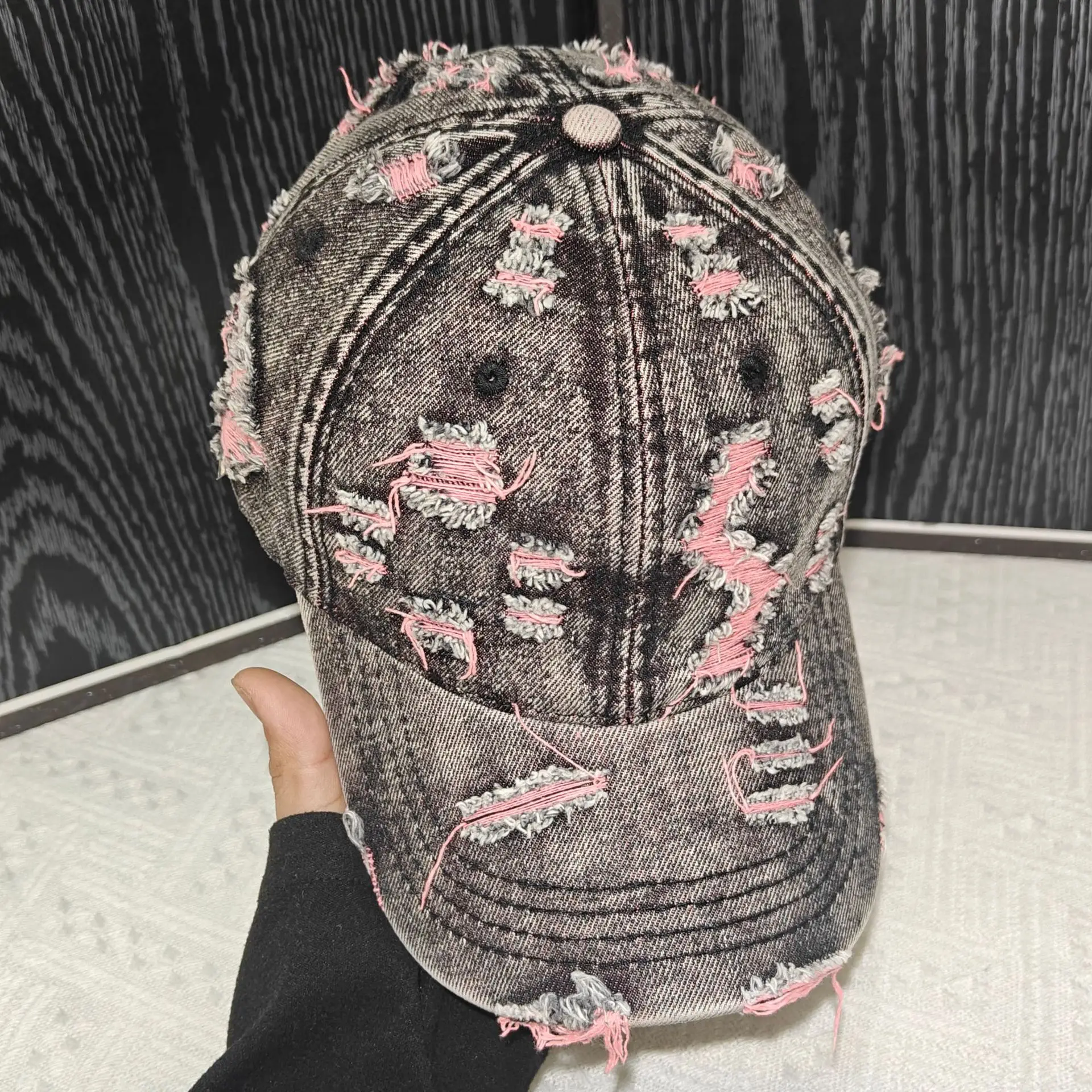 New Fashion Ripped Cap Outdoor Baseball Cap Trendy Hat Women's Washed Ripped Denim Retro Baseball Cap American Street Trendy Hat