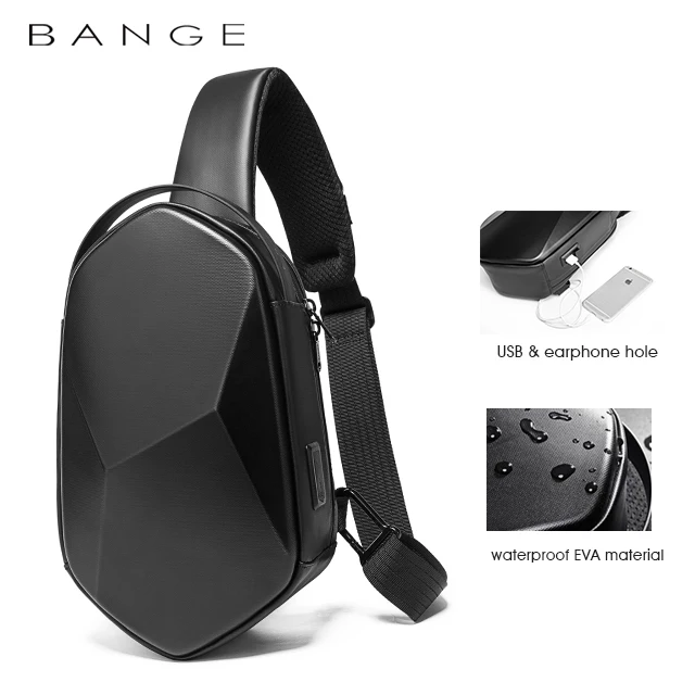 BANGE Hard Shell Design 3.0 USB-зарядка Сумка через плечо Мужские водонепроницаемые нагрудные сумки для коротких поездок для мужчин Сумка на ремне