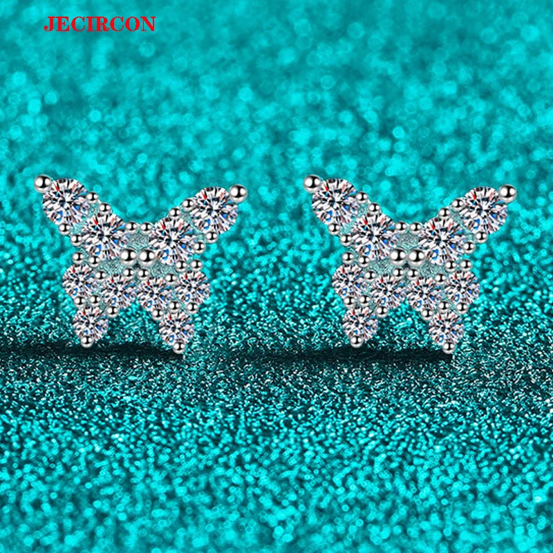 

JECIRCON S925 Sterling Silver Butterfly Shaped Stud Earrings Dazzling Moissanite Inlay Exquisite & Trendy Fine Jewelry for Women