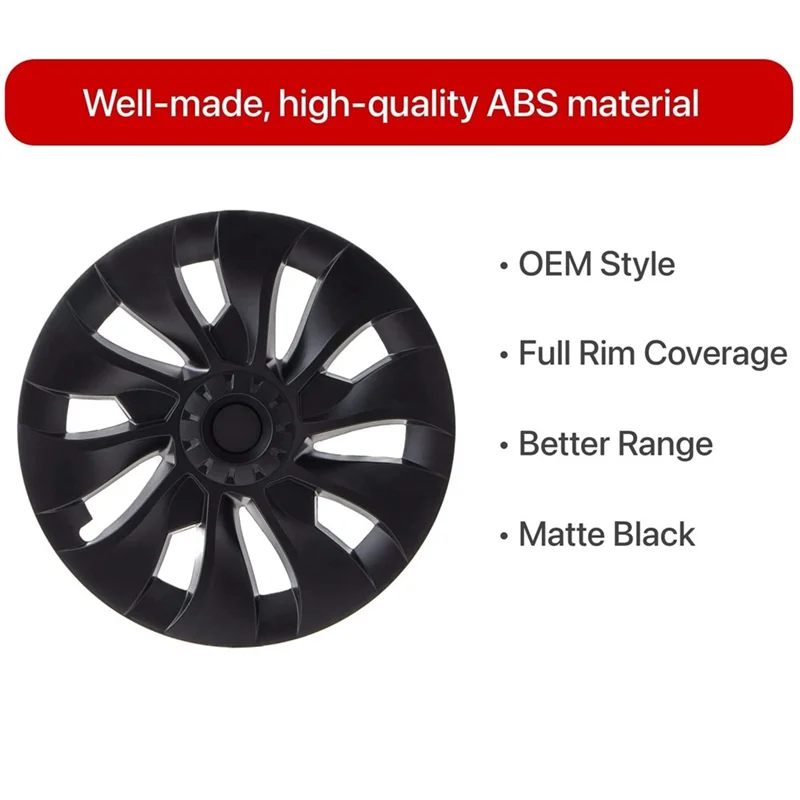 Excellent-Model 3 Wheel Cover 18 Inch, Hub Cap Full Cover Replacement Accessories For Tesla Model 3 - Matte Black
