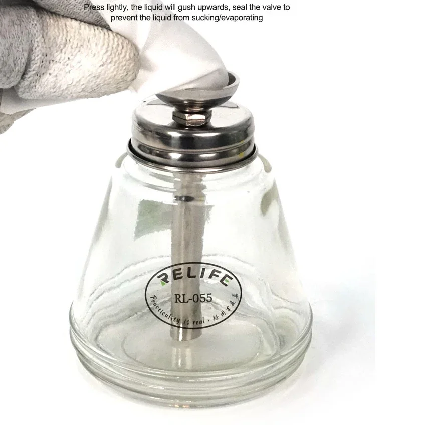 Imprensa tipo líquido garrafa relife RL-055 para solderresist à prova de respingo à prova vazamento de cobre núcleo empurrar o distribuidor de vidro da solução