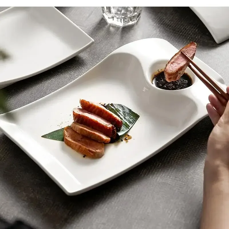 Household Ceramic Plate Pure White Irregular Dinner Plates Dishes Hotel Cold Appetizers Commercial Chinese Tableware