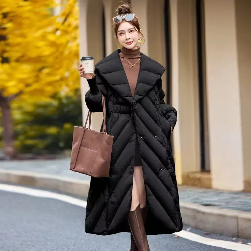 プラスサイズ女性用ダウンジャケット新作冬ファッション大きな襟ボタン暖かい90ホワイトダックダウンスタイリッシュなアウターウェア厚手冬コート