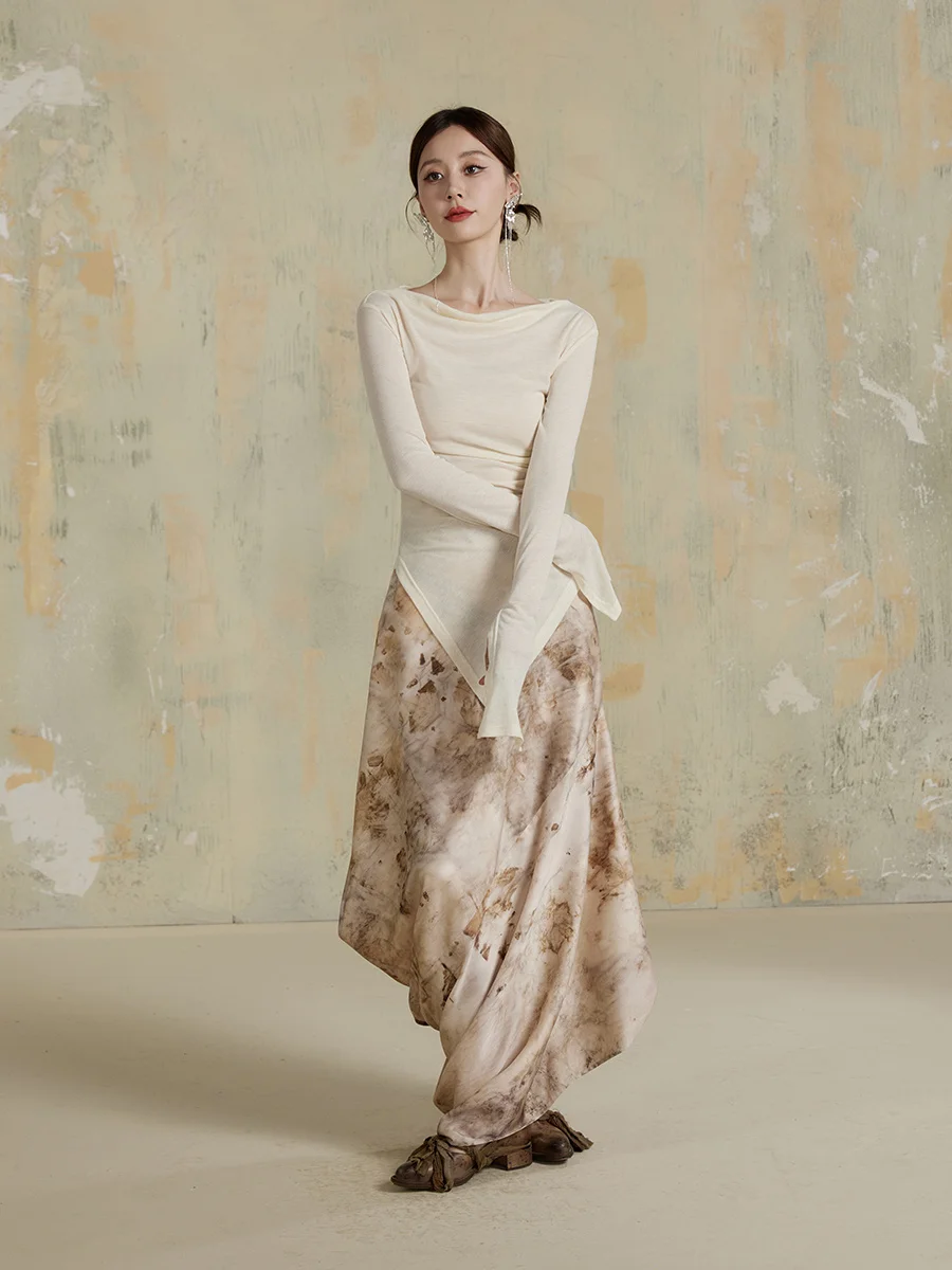 

ONMOON Осенне-зимняя юбка-трапеция с растительным принтом, длинная юбка-костюм 2023, дизайнерский силуэт, эффектная модель