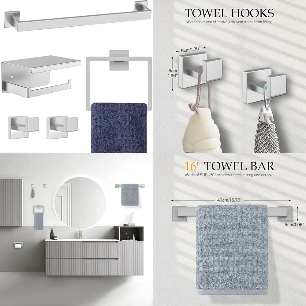 

Modern 16 Stainless Steel Towel Bar Set, Brushed Nickel Bathroom Hardware Accessory Kit
