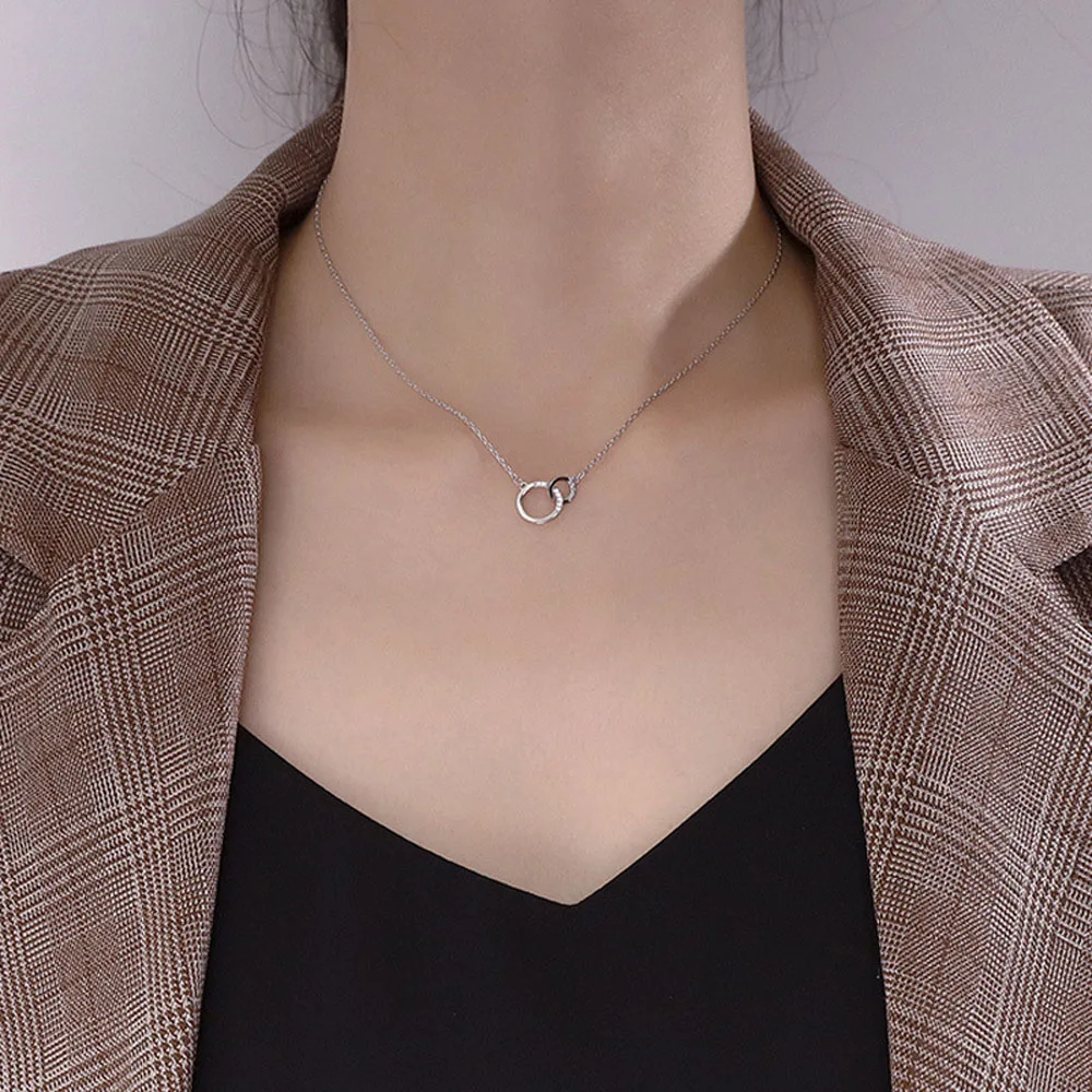 Party Gift Women Girls Round Double Circle Gold Color Pendants Silver Color Choker Jewelry Clavicle Chains Necklaces